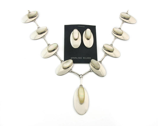 Navajo Necklace Earring Set Sterling Silver Pearl Vintage Artist Signed RW