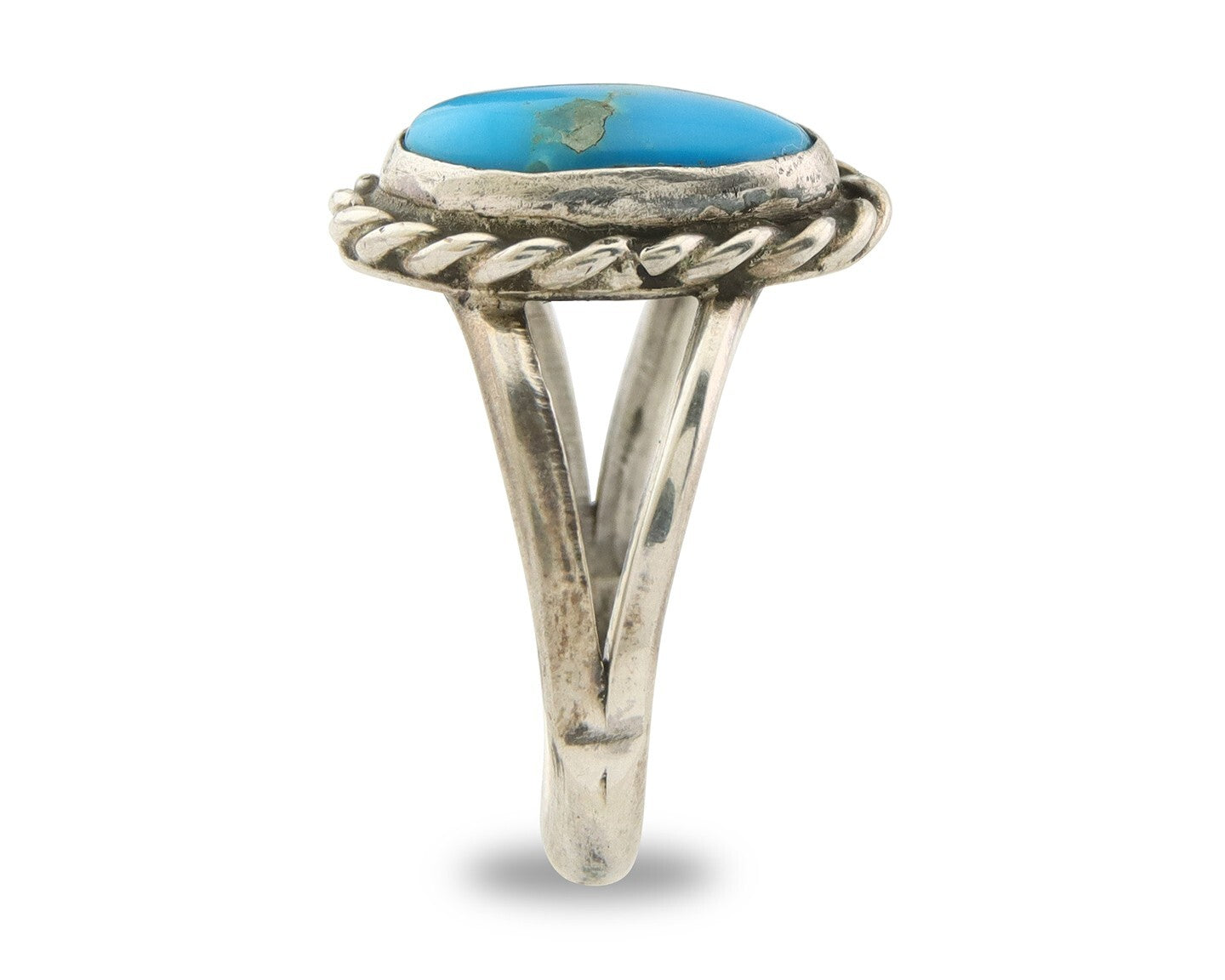 Navajo Ring 925 Sterling Natural Mined Turquoise Signed Arrow C.80's Size 7.0