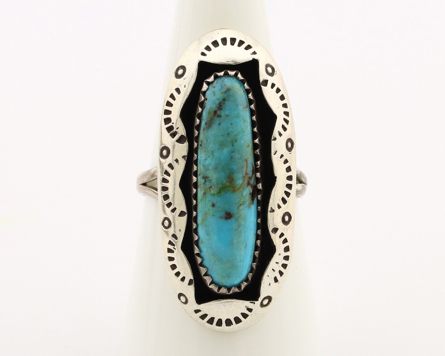 Navajo Ring 925 Silver Natural Kingman Turquoise Native American Artist C.80's