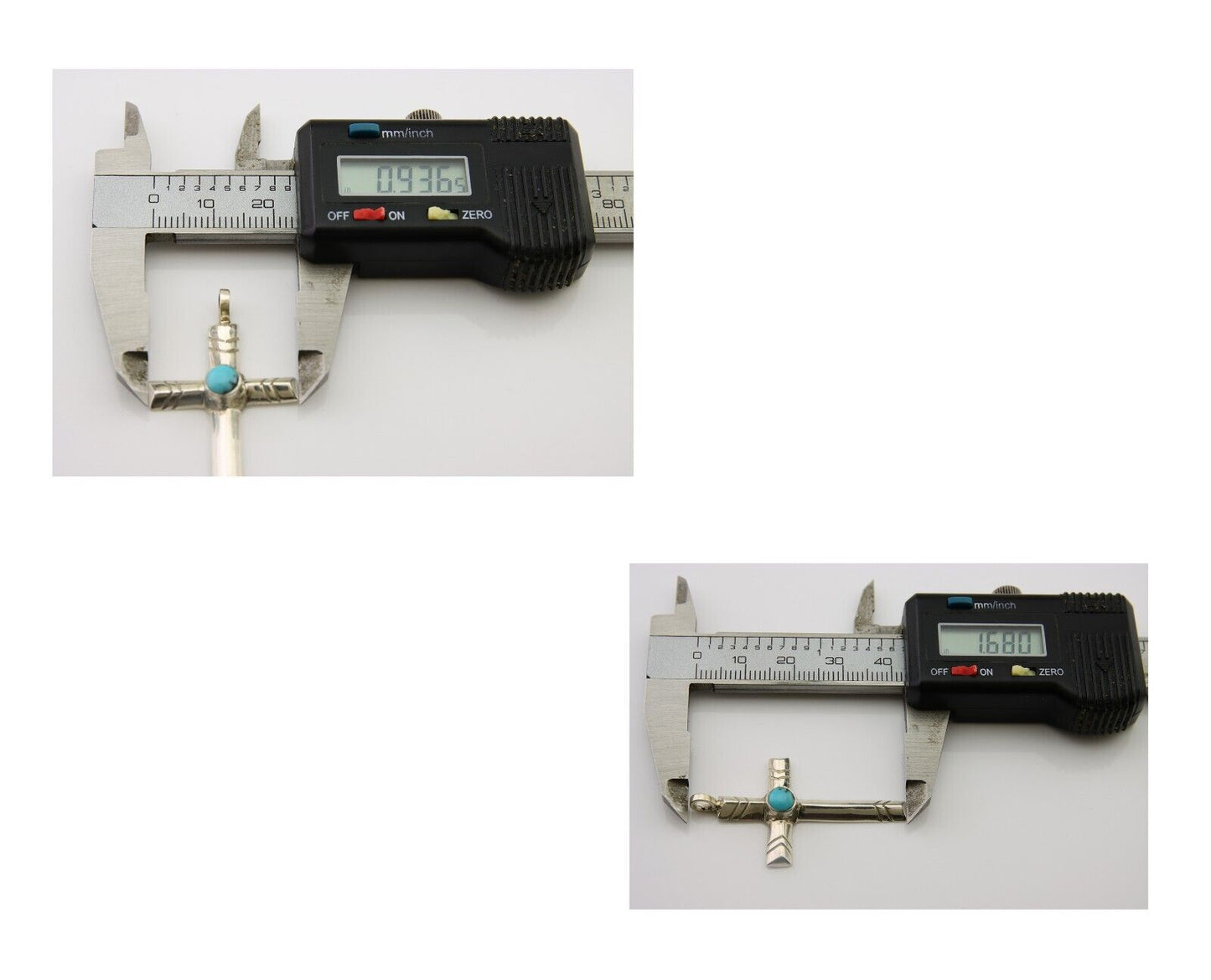 Navajo Sand Cast Cross Pendant 925 Silver Turquoise Artist Signed J Yazzie C.80s