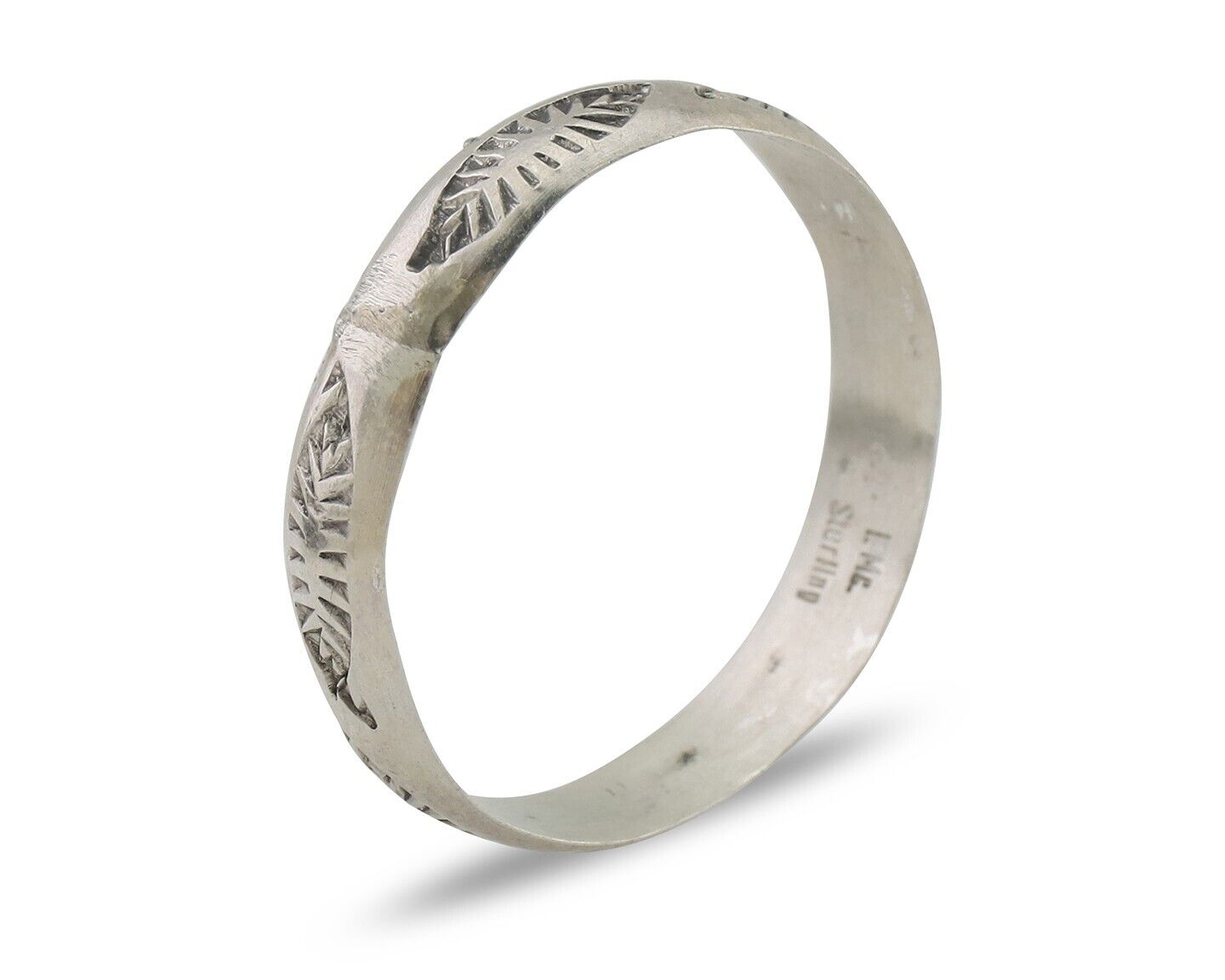 Navajo Hand Stamped Band 925 Silver 5.0 mm Signed Larry Chavez Size 12 C.80's