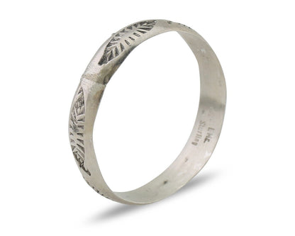 Navajo Hand Stamped Band 925 Silver 5.0 mm Signed Larry Chavez Size 12 C.80's