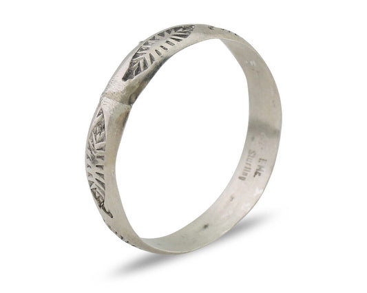 Navajo Hand Stamped Band 925 Silver 5.0 mm Signed Larry Chavez Size 12 C.80's