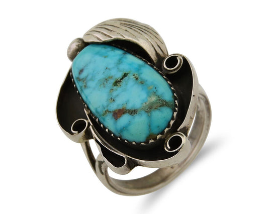 Navajo Ring 925 Sterling Silver Natural Turquoise Native American Artist C.80's