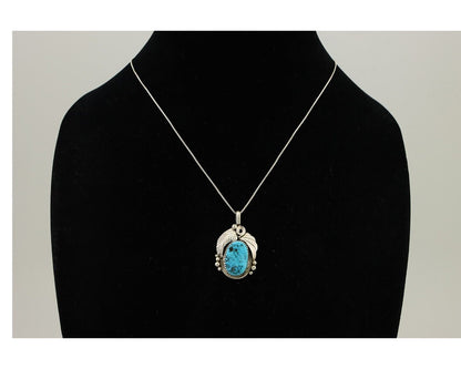 Navajo Necklace 925 Silver Blue Turquoise Signed Justin Morris C.90's