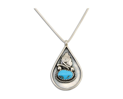 Navajo Necklace 925 Silver Natural Blue Turquoise Artist Signed JASON BAHE C.80s