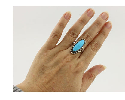 Navajo Ring 925 Silver Sleeping Beauty Turquoise Artist Signed SC C.80's