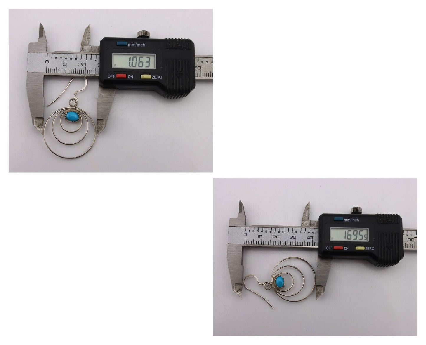 Navajo Dangle Handmade Earrings 925 Silver Blue Turquoise Native Artist C.80's