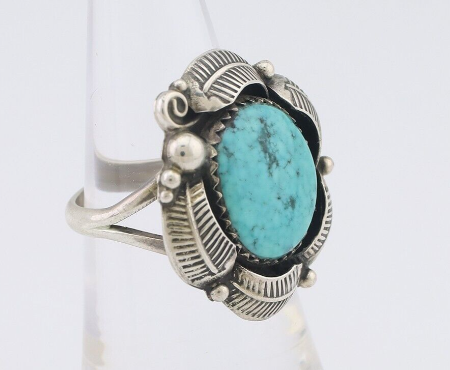 Navajo Ring 925 Silver Natural Blue Turquoise Native Artist Signed PB C.80's
