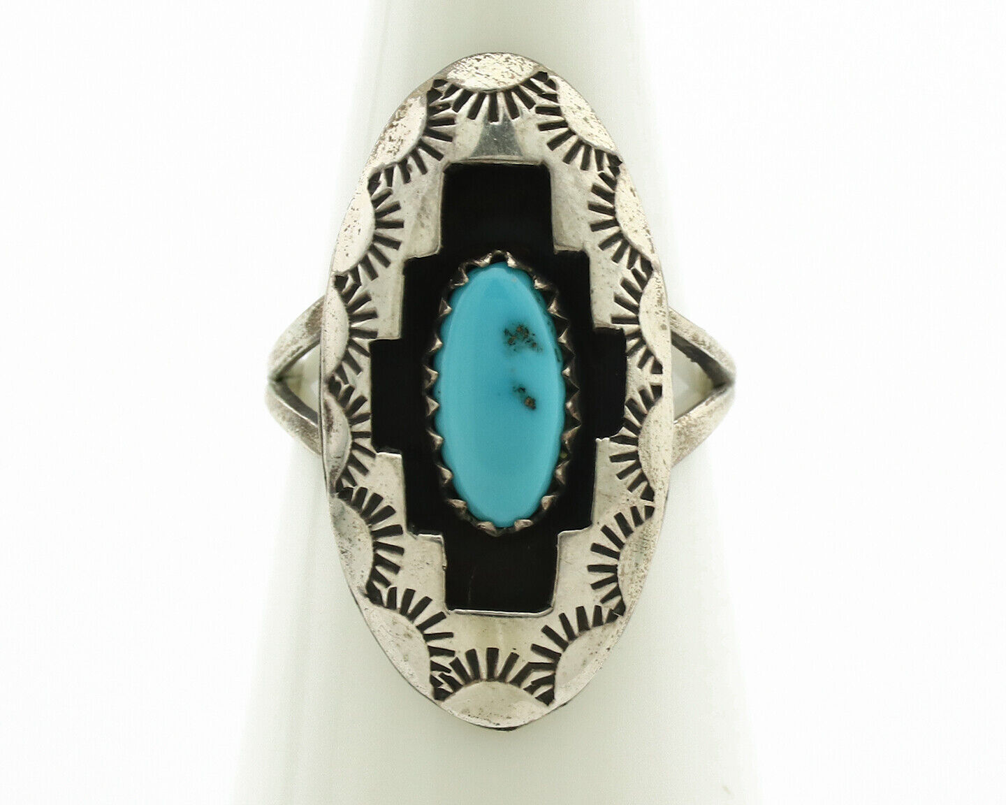 Navajo Ring .925 Silver Sleeping Beauty Turquoise Native Artist C.1980's