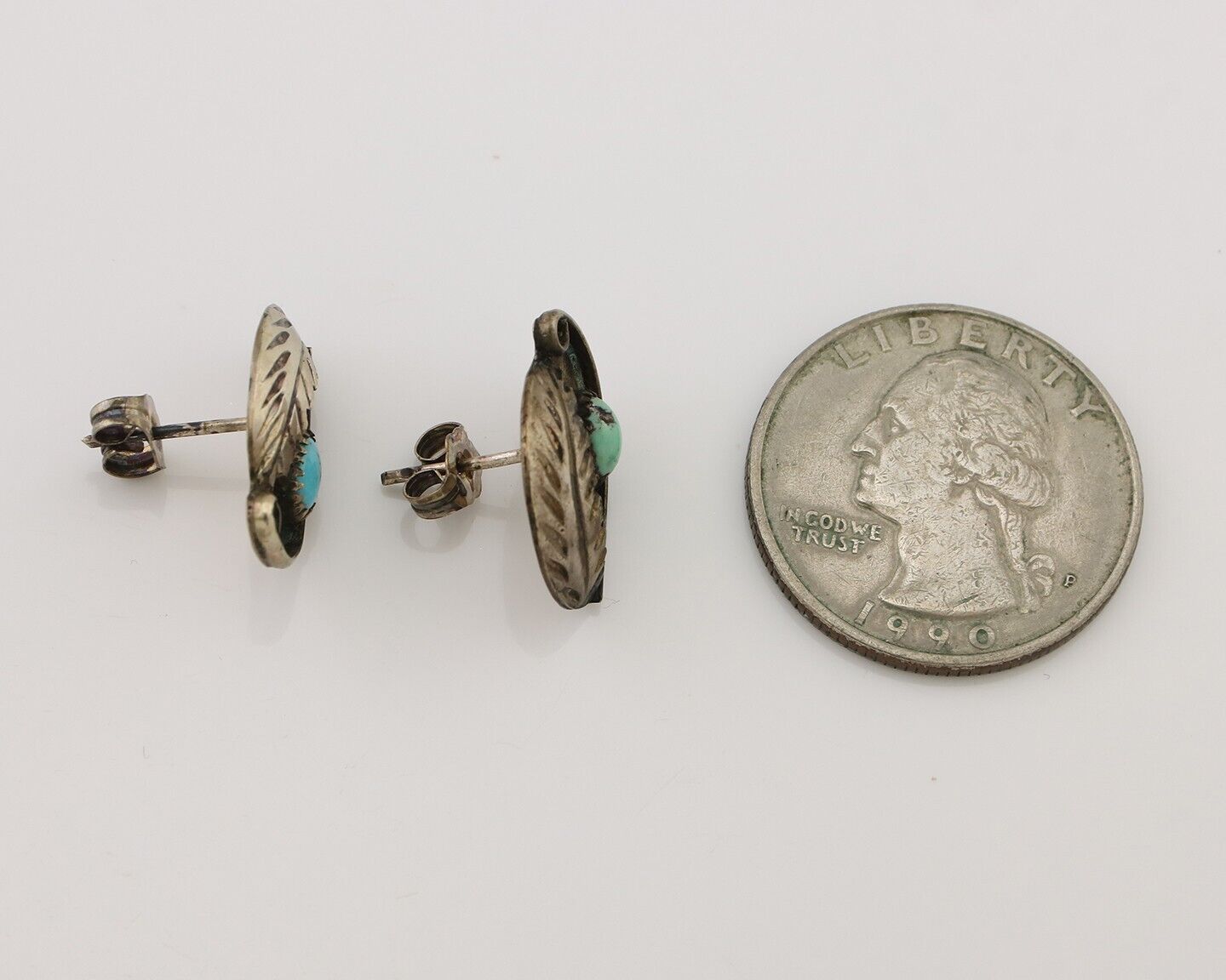Navajo Earrings 925 Silver Natural Turquoise Native American Artist C.80's