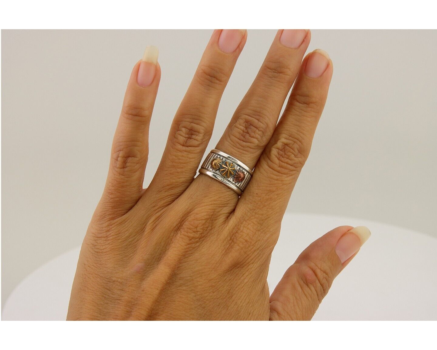 Navajo Handmade Ring 925 Silver & Gold Signed Kee Nataani C.80's