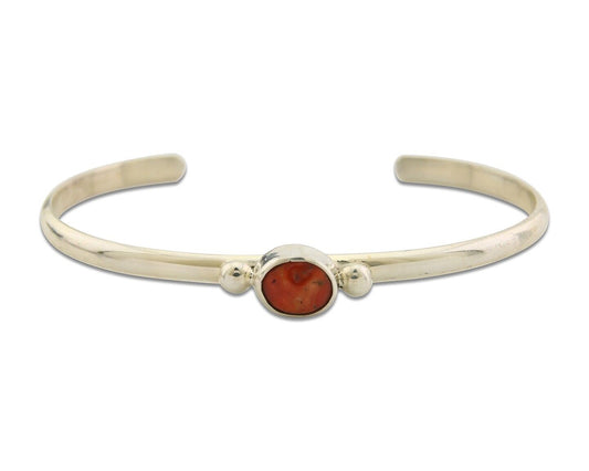 Navajo Bracelet .925 Silver Mediterranean Red Coral Cuff Native Artist C.80's