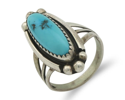Navajo Ring .925 Silver Sleeping Beauty Turquoise Native American Artist C.80's