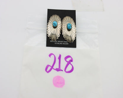 Navajo Hand Stamped Earrings 925 Silver Turquoise Native Artist C.80s
