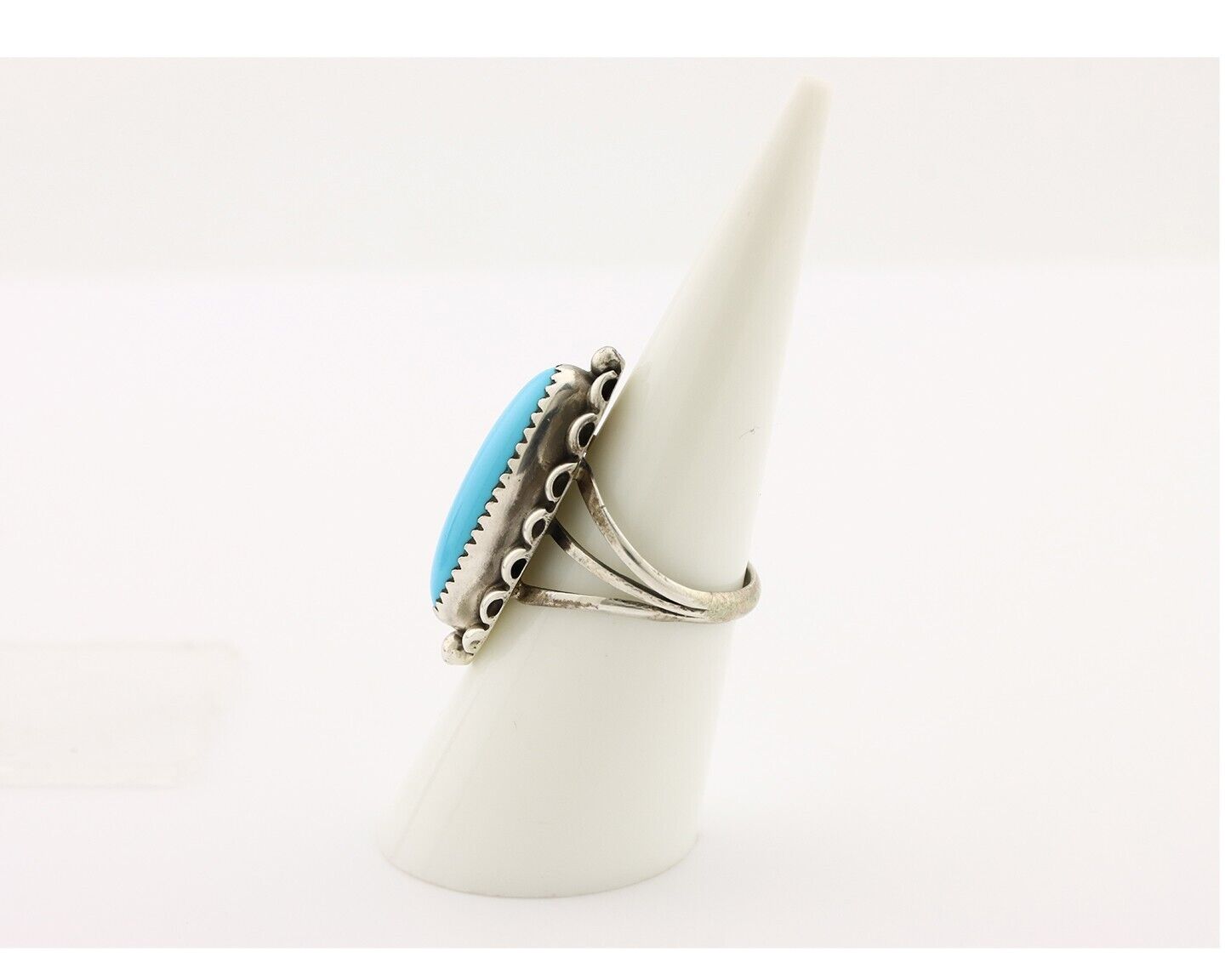 Navajo Ring 925 Silver Sleeping Beauty Turquoise Signed SC C.80's