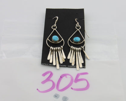 Navajo Dangle Earrings 925 Silver Natural Turquoise Artist Signed JB C.80's