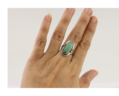 Navajo Handmade Ring 925 Silver Green Turquoise Artist Signed Kachina C.80's