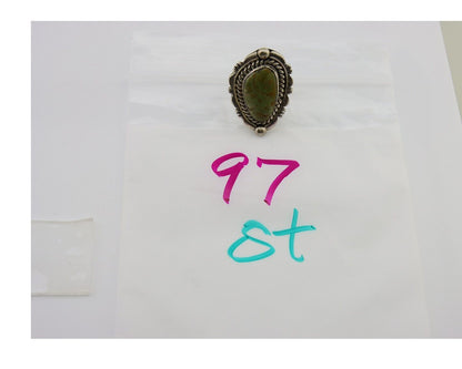 Navajo Ring 925 Sterling Silver Natural Green Turquoise Signed DC C.80's