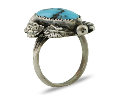 Navajo Ring 925 Silver Sleeping Beauty Turquoise Artist Signed SC C.80's