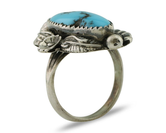 Navajo Ring 925 Silver Sleeping Beauty Turquoise Artist Signed SC C.80's