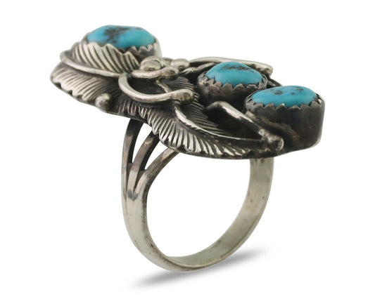 Navajo Ring 925 Silver Sleeping Beauty Turquoise Native American Artist C.80's