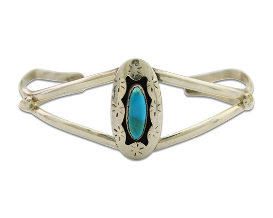 Navajo Cuff Bracelet 925 Silver Turquoise Cuff Artist Signed IJC C.80's