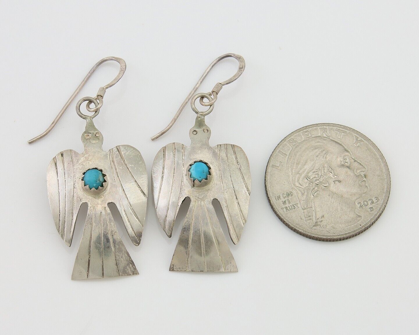 Navajo Thunderbird Earrings 925 Silver Natural Turquoise Native Artist C.80's