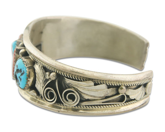 Vintage Navajo Bracelet 925 Silver Handmade Authentic Gemstone Signed JM