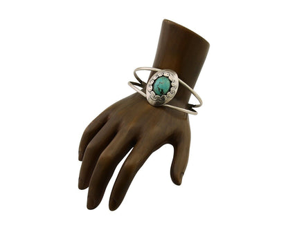 Navajo Hand Stamped Cuff Bracelet Turquoise 925 Silver Native American Artist