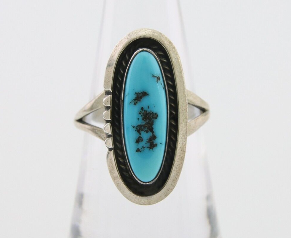 Navajo Ring 925 Silver Sleeping Beauty Turquoise Native American Artist C.80's