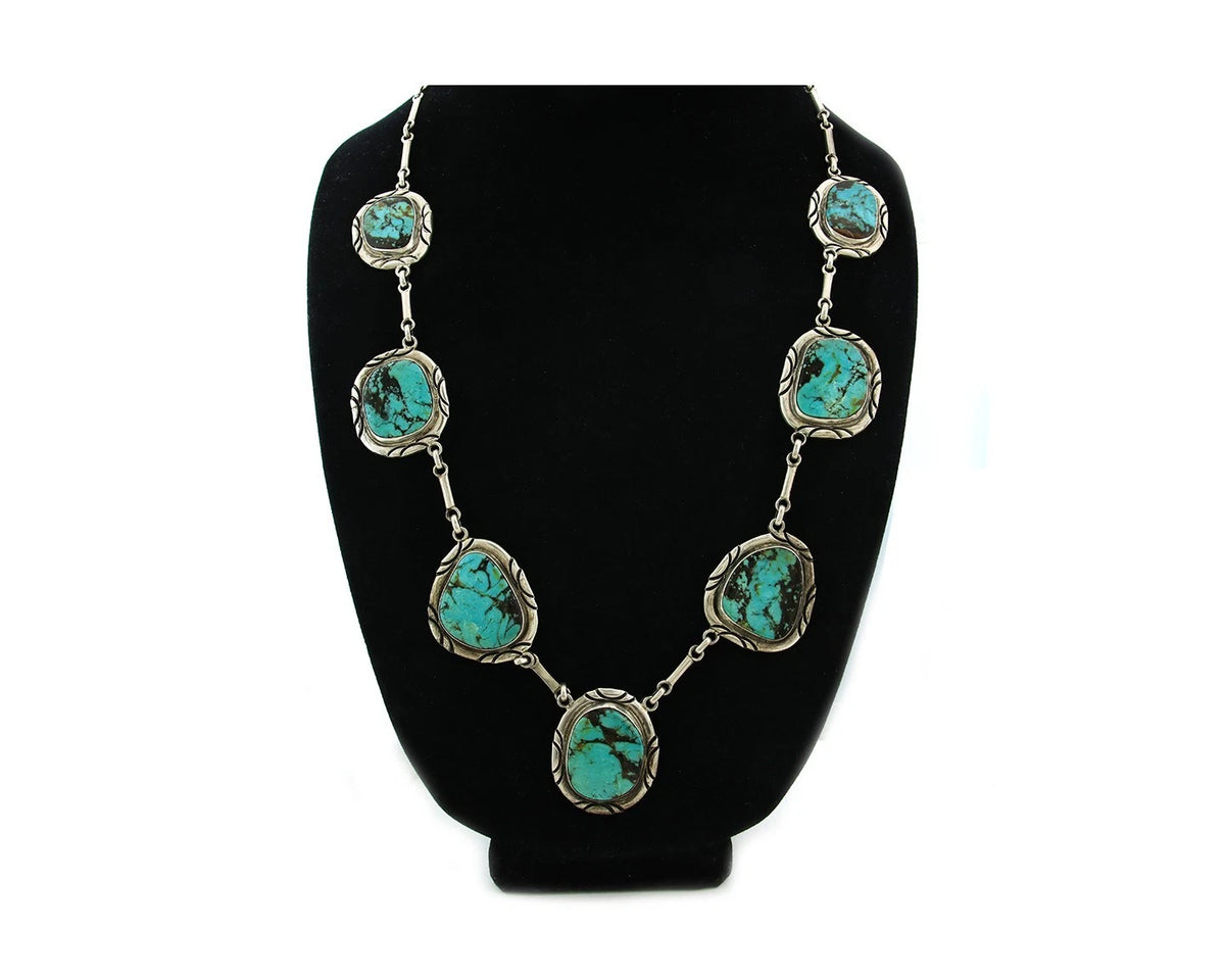 Navajo Necklace Sterling Silver Turquoise Vintage Signed M Montoya