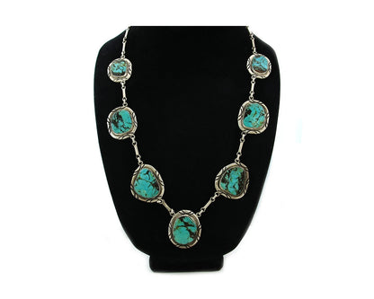 Navajo Necklace Sterling Silver Turquoise Vintage Signed M Montoya
