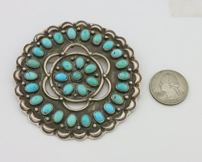 Navajo Pin Pendant 925 Silver Blue Turquoise Native American Artist C.80's