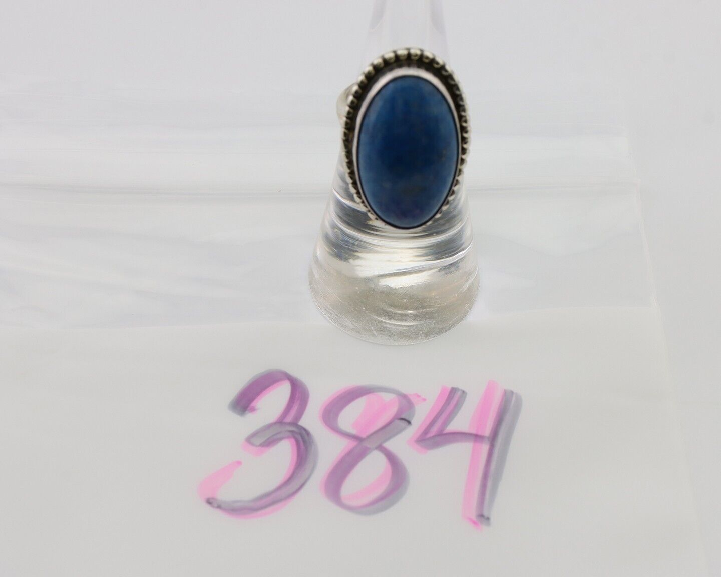 Navajo Handmade Ring 925 Silver Blue Denim Lapis Artist Signed M C.80's