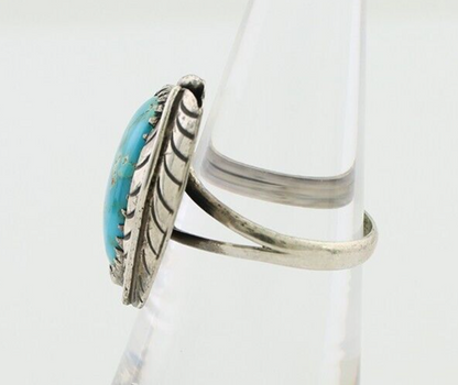 Navajo Ring 925 Silver Blue Kingman Turquoise Signed JW C.80's