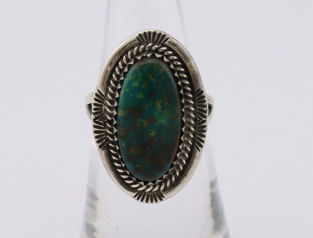 Navajo Hand Stamped Ring 925 Silver Natural Turquoise Native Artist C.80's