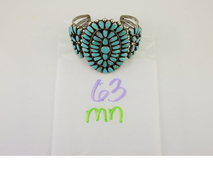 Navajo Bracelet 925 Silver Natural Blue Turquoise Signed Delbert Chatter C.80's