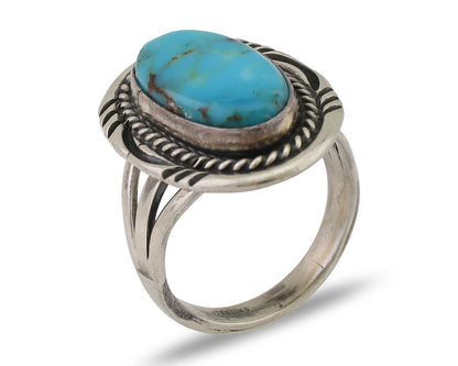 Navajo Ring 925 Silver Natural Blue Turquoise Artist Signed M BEGAY C.80's