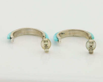 Navajo Half Hoop Earrings 925 Silver Natural Turquoise Native American Artist 80