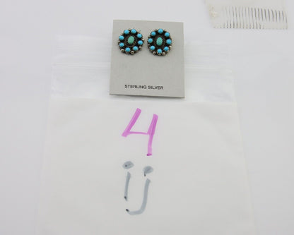 Navajo Shield Earrings 925 Silver Natural Turquoise Signed Nathaniel Curley C80s