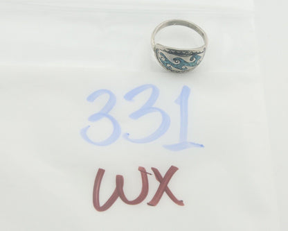 Navajo Ring 925 Silver Inlaid Turquoise Native American Artist C.80's Size 6.75