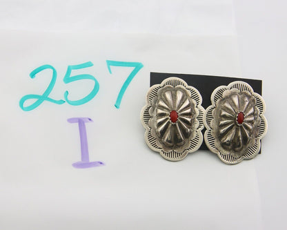 Navajo Earrings 925 Silver Natural Coral Native American Artist C.80's