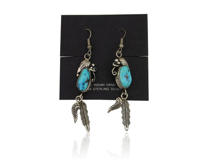 Navajo Dangle Earrings 925 Silver Blue Turquoise Native American Artist C.80's