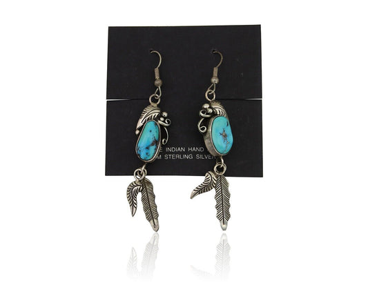 Navajo Dangle Earrings 925 Silver Blue Turquoise Native American Artist C.80's