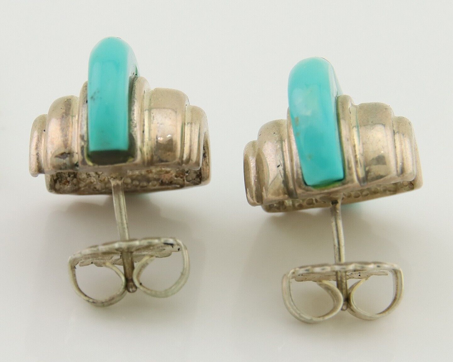 Navajo Half Hoop Earrings 925 Silver Natural Turquoise Artist Signed ShaRay C80s