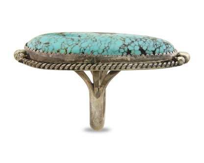 Navajo Ring 925 Sterling Spiderweb Blue Turquoise Native Artist C.80's Size 7.5