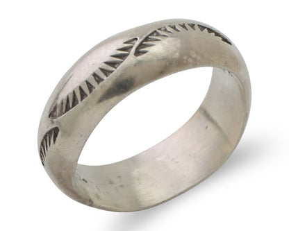 Navajo Hand Stamped Band 925 Silver 6.0 mm Signed Larry Chavez Size 6.5 C.80's