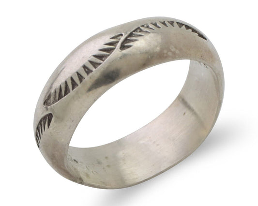 Navajo Hand Stamped Band 925 Silver 6.0 mm Signed Larry Chavez Size 6.5 C.80's