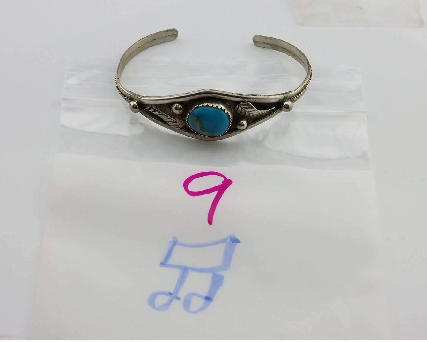 Navajo Bracelet 925 Silver Kingman Turquoise Native American Artist C.80's